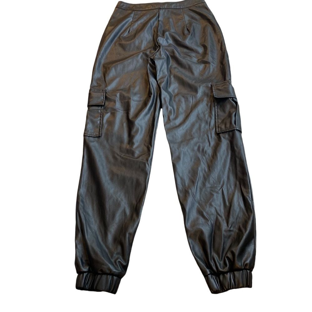 Blue Blush Women’s M High Waist Vegan Leather Jogger Pants Black Party Baddie‎ - Picture 3 of 11